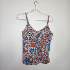 Lands End Swim Tankini Top Adjustable Strap Underwire Floral Paisley Size 12